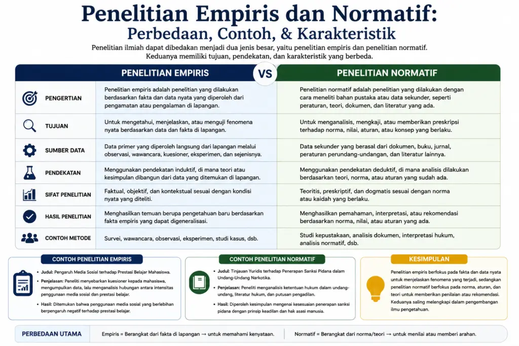 Penelitian Empiris dan Normatif: Perbedaan, Contoh, & Karakteristik