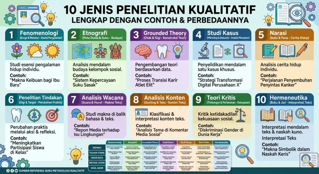 10 Jenis Penelitian Kualitatif Lengkap dengan Contoh & Perbedaannya